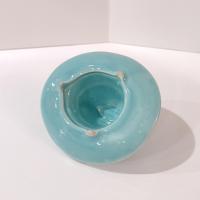 Vintage Bauer Pottery Ceramic Cowboy Hat Ashtray, Aqua Blue Trinket Ring Dish