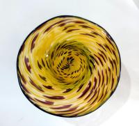 Vintage Blown Glass Hat Bowl, Yellow and Black Art Glass Bowl, Ladies Hat Art Piece