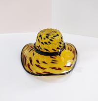 Vintage Blown Glass Hat Bowl, Yellow and Black Art Glass Bowl, Ladies Hat Art Piece