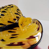Vintage Blown Glass Hat Bowl, Yellow and Black Art Glass Bowl, Ladies Hat Art Piece