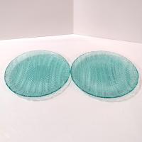 Vintage Arcoroc Turquoise Herringbone 7.5 Inch Blue Glass Salad Dessert Appetizer Plates, Set of Two, Multiple Sets Available