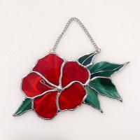 Stained Glass Red Hibiscus Flower Suncatcher