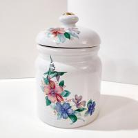 Vintage Hummingbird and Flowers Ceramic Canister Airtight Storage Jar Container, Morgana Collection Pink and Blue Floral Lidded Jar