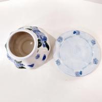 Vintage Hydrangea Floral Ceramic Shade Jar Candle Topper and Under Plate