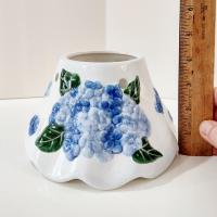 Vintage Hydrangea Floral Ceramic Shade Jar Candle Topper and Under Plate