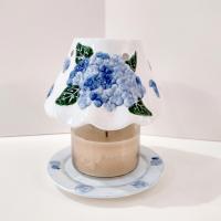Vintage Hydrangea Floral Ceramic Shade Jar Candle Topper and Under Plate