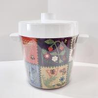 Vintage West Bend Thermo-Serve Insulated Ice Bucket, Embroidered Patchwork Design, 1970's Retro Barware