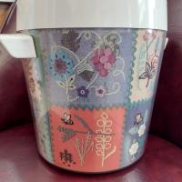 Vintage West Bend Thermo-Serve Insulated Ice Bucket, Embroidered Patchwork Design, 1970's Retro Barware