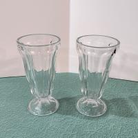 Vintage Anchor Hocking Fountainware Clear Footed Soda Tumblers,  Milkshake Ice Cream Sundae Glasses, Set of Two
