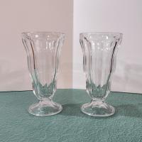 Vintage Anchor Hocking Fountainware Clear Footed Soda Tumblers,  Milkshake Ice Cream Sundae Glasses, Set of Two