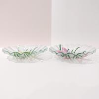 Vintage Sydenstricker Fused Glass Ruffled Floral Iris Bowls, Set of Two, Pink and White Iris Bowls