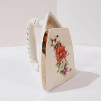 Vintage Ceramic Iron Shaped Floral Pocket Vase, Hand-Painted Bud Vase