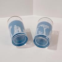 Vintage Jeanette Hellenic Blue 10 Ounce Flat Tumbler Glasses, Set of 2, MCM Barware