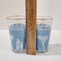 Vintage Jeanette Hellenic Blue 10 Ounce Flat Tumbler Glasses, Set of 2, MCM Barware