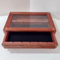 Vintage Hand Crafted Wooden Jewelry or Collection Display Box with Drawer Tray and Glass Top Window, Collectors Display Case