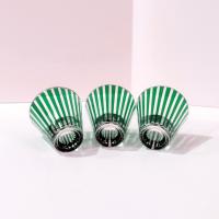 Vintage Jeanette Glass Carousel Emerald Green Striped Small Cocktail Shot Glasses, Set of Three, Art Deco Barware