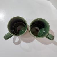 Vintage Oversized 20 Ounce Ceramic Joy Mugs, Set of Two, Green Pine Tree Motif, Holiday Coffee Tea Mugs