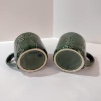 Vintage Oversized 20 Ounce Ceramic Joy Mugs, Set of Two, Green Pine Tree Motif, Holiday Coffee Tea Mugs