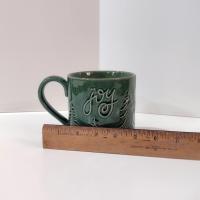 Vintage Oversized 20 Ounce Ceramic Joy Mugs, Set of Two, Green Pine Tree Motif, Holiday Coffee Tea Mugs