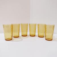 Vintage Amber Swirl Juice Glasses, Set of Six, 6 Ounce Drinking Glasses