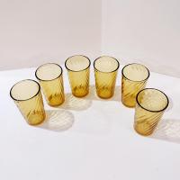 Vintage Amber Swirl Juice Glasses, Set of Six, 6 Ounce Drinking Glasses