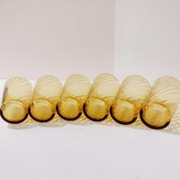 Vintage Amber Swirl Juice Glasses, Set of Six, 6 Ounce Drinking Glasses