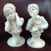 Vintage Vaugh Kendrick Music to My Ears Statue Set of 2, Saxophone Player and Girl Holding Ears Figurines