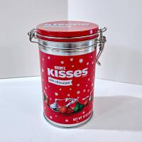 Vintage Hershey Kisses Holiday Cylinder Tin with Clamp Airtight Lid