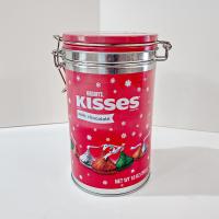 Vintage Hershey Kisses Holiday Cylinder Tin with Clamp Airtight Lid