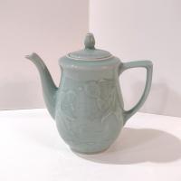 Vintage Longquan Celadon Goldfish Koi Green Teapot with Lid, Chinese Tea Pot