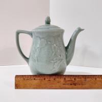 Vintage Longquan Celadon Goldfish Koi Green Teapot with Lid, Chinese Tea Pot