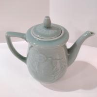 Vintage Longquan Celadon Goldfish Koi Green Teapot with Lid, Chinese Tea Pot