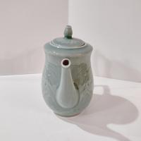 Vintage Longquan Celadon Goldfish Koi Green Teapot with Lid, Chinese Tea Pot