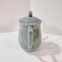 Vintage Longquan Celadon Goldfish Koi Green Teapot with Lid, Chinese Tea Pot