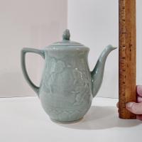 Vintage Longquan Celadon Goldfish Koi Green Teapot with Lid, Chinese Tea Pot