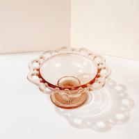 Vintage Anchor Hocking Old Colony Lace Edge Pink Glass Compote, 1930's Pink Depression Glass Footed Bowl