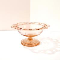 Vintage Anchor Hocking Old Colony Lace Edge Pink Glass Compote, 1930's Pink Depression Glass Footed Bowl