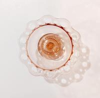 Vintage Anchor Hocking Old Colony Lace Edge Pink Glass Compote, 1930's Pink Depression Glass Footed Bowl