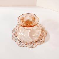 Vintage Anchor Hocking Old Colony Lace Edge Pink Glass Compote, 1930's Pink Depression Glass Footed Bowl