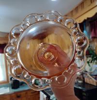 Vintage Anchor Hocking Old Colony Lace Edge Pink Glass Compote, 1930's Pink Depression Glass Footed Bowl