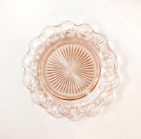 Vintage Anchor Hocking Old Colony Lace Edge Pink Glass Luncheon Plate, 1930's Pink Depression Glass Open Lace