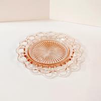 Vintage Anchor Hocking Old Colony Lace Edge Pink Glass Luncheon Plate, 1930's Pink Depression Glass Open Lace