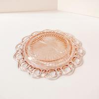 Vintage Anchor Hocking Old Colony Lace Edge Pink Glass Luncheon Plate, 1930's Pink Depression Glass Open Lace
