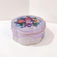 Vintage Flower Shaped Purple Lace Metal Tin Storage Container