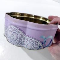 Vintage Flower Shaped Purple Lace Metal Tin Storage Container