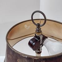 Vintage Brass Candlestick Table Desk Lamp with White Marble Base and Brown Mottled Shade, MCM Two Socket Bulb Lamp