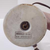 Vintage Brass Candlestick Table Desk Lamp with White Marble Base and Brown Mottled Shade, MCM Two Socket Bulb Lamp