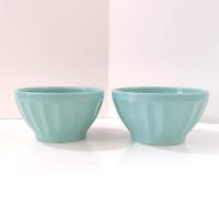 Vintage Anthropologie Seafoam Green Latte Bowls, Set of Two, Ceramic Cereal Soup Noodle Bowls