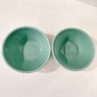 Vintage Anthropologie Seafoam Green Latte Bowls, Set of Two, Ceramic Cereal Soup Noodle Bowls