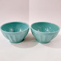 Vintage Anthropologie Seafoam Green Latte Bowls, Set of Two, Ceramic Cereal Soup Noodle Bowls